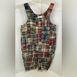 Vintage Baby Gap Madras Plaid Patchwork Snap Overalls Size 24 Months Unisex